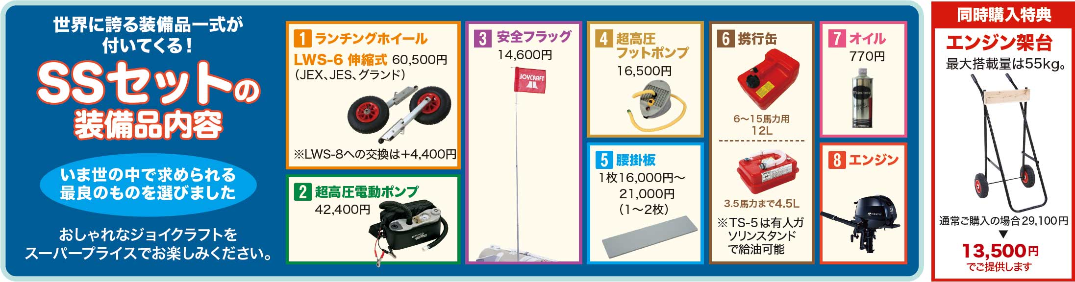 SSセットの装備品内容　ジョイクラフトをお徳のお求めください。